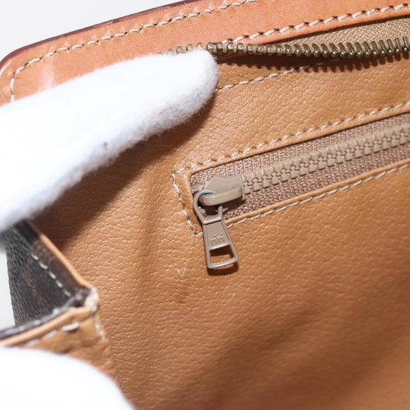 CELINE Macadam Canvas Clutch Bag PVC Leather Brown Gold Auth ka2052