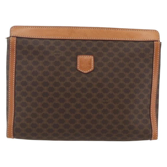 CELINE Macadam Canvas Clutch Bag PVC Leather Brown Gold Auth ka2052