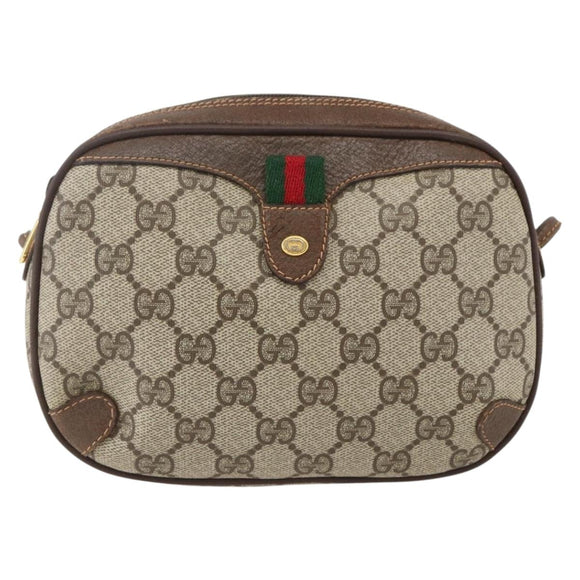 GUCCI GG Supreme Web Sherry Line Bag PVC Beige Gold 89 02 066 Auth ka2054