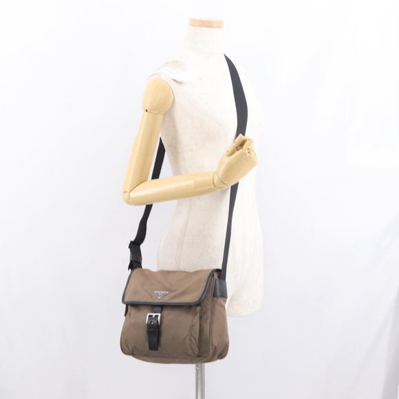 PRADA Shoulder Bag Nylon Brown Silver Auth ka2057