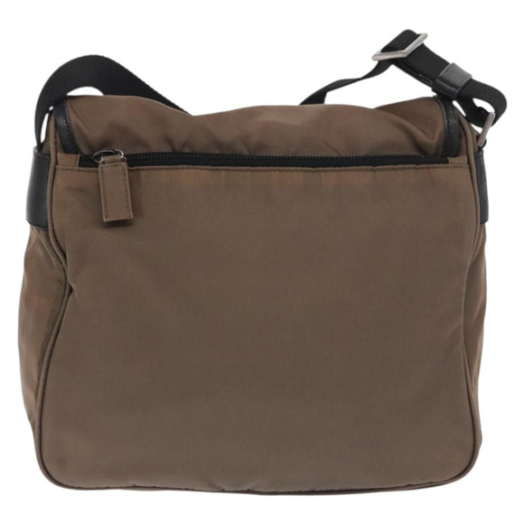 PRADA Shoulder Bag Nylon Brown Silver Auth ka2057