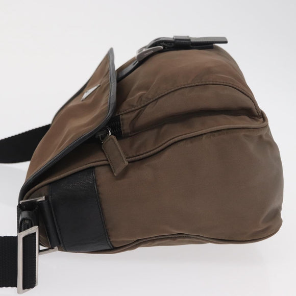 PRADA Shoulder Bag Nylon Brown Silver Auth ka2057