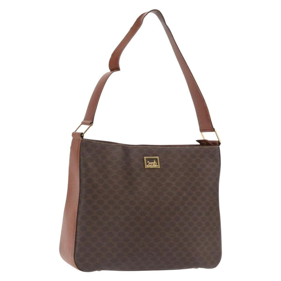 CELINE Macadam Canvas Shoulder Bag PVC Beige Gold Auth ka2067