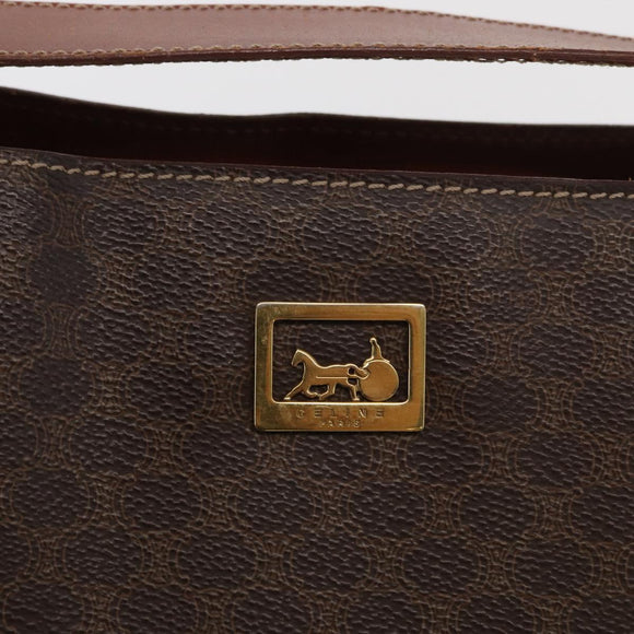 CELINE Macadam Canvas Shoulder Bag PVC Beige Gold Auth ka2067
