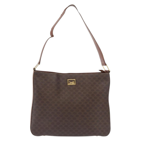 CELINE Macadam Canvas Shoulder Bag PVC Beige Gold Auth ka2067