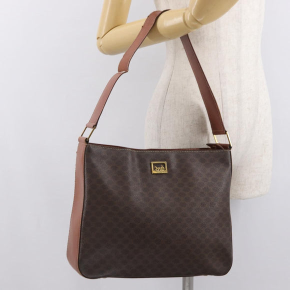CELINE Macadam Canvas Shoulder Bag PVC Beige Gold Auth ka2067