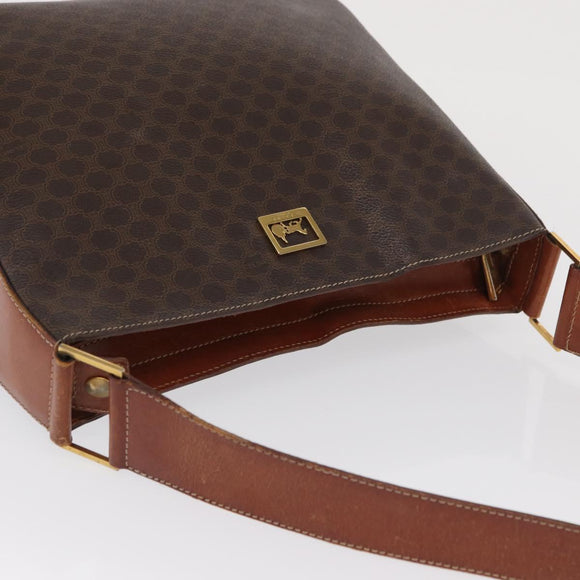 CELINE Macadam Canvas Shoulder Bag PVC Beige Gold Auth ka2067