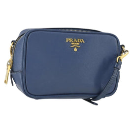 PRADA Shoulder Bag Safiano leather Navy Gold Auth ka2068V