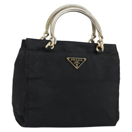 PRADA Chain Hand Bag Nylon Black Silver Auth ka207