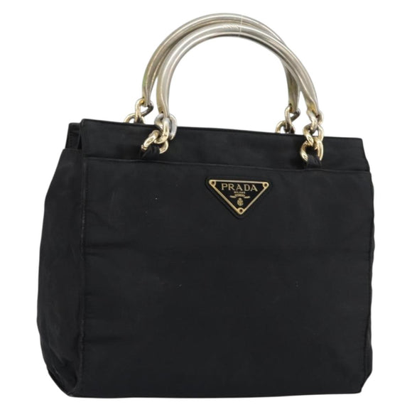 PRADA Chain Hand Bag Nylon Black Silver Auth ka207