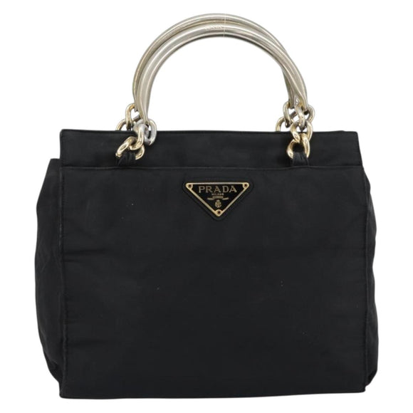 PRADA Chain Hand Bag Nylon Black Silver Auth ka207