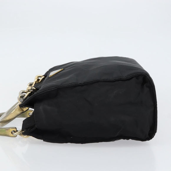 PRADA Chain Hand Bag Nylon Black Silver Auth ka207