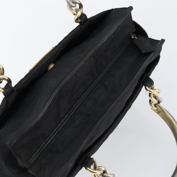 PRADA Chain Hand Bag Nylon Black Silver Auth ka207