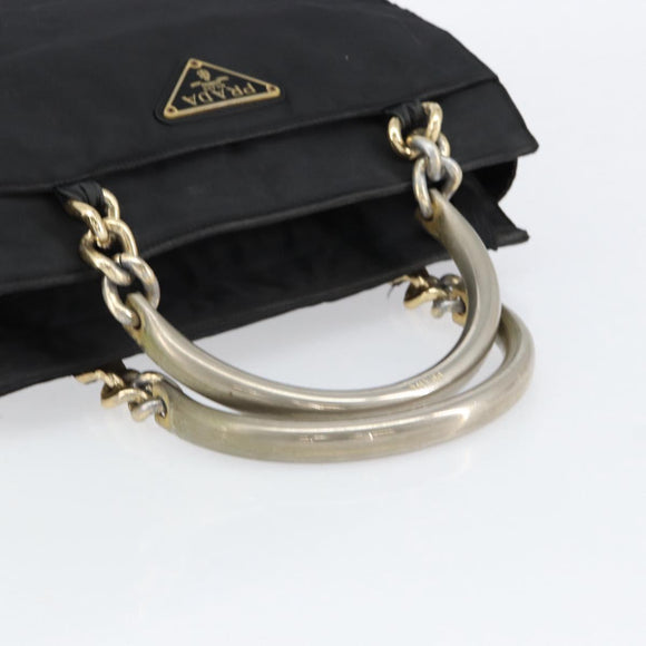 PRADA Chain Hand Bag Nylon Black Silver Auth ka207