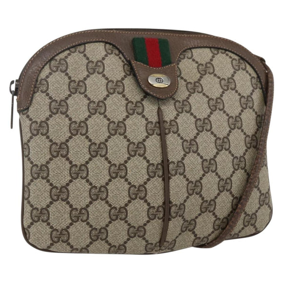 GUCCI GG Supreme Web Sherry Line Bag PVC Beige Gold 904 02 047 Auth ka2077