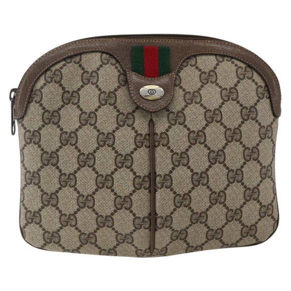 GUCCI GG Supreme Web Sherry Line Bag PVC Beige Gold 904 02 047 Auth ka2077