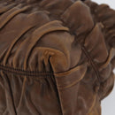 PRADA Hand Bag Leather Dark Brown Gold Auth ka208-14