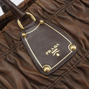 PRADA Hand Bag Leather Dark Brown Gold Auth ka208-10