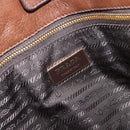 PRADA Hand Bag Leather Dark Brown Gold Auth ka208-17