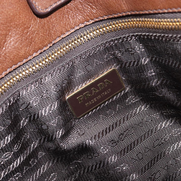 PRADA Hand Bag Leather Dark Brown Gold Auth ka208