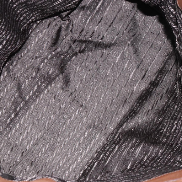 PRADA Hand Bag Leather Dark Brown Gold Auth ka208