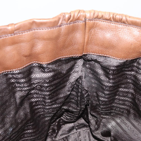PRADA Hand Bag Leather Dark Brown Gold Auth ka208
