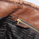 PRADA Hand Bag Leather Dark Brown Gold Auth ka208-20