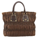 PRADA Hand Bag Leather Dark Brown Gold Auth ka208-13