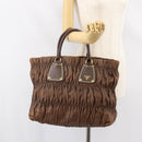 PRADA Hand Bag Leather Dark Brown Gold Auth ka208-22