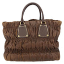 PRADA Hand Bag Leather Dark Brown Gold Auth ka208-2