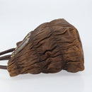 PRADA Hand Bag Leather Dark Brown Gold Auth ka208-4