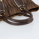PRADA Hand Bag Leather Dark Brown Gold Auth ka208-7