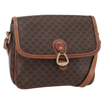 CELINE Macadam Canvas Shoulder Bag PVC Leather Brown Gold Auth ka209