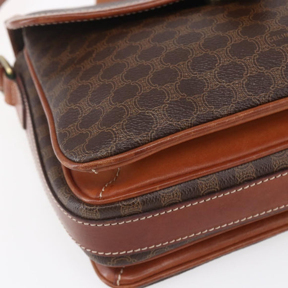 CELINE Macadam Canvas Shoulder Bag PVC Leather Brown Gold Auth ka209