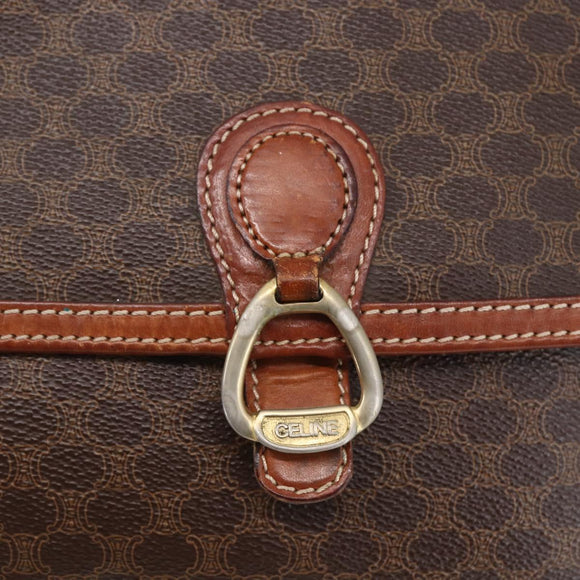 CELINE Macadam Canvas Shoulder Bag PVC Leather Brown Gold Auth ka209