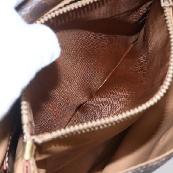 CELINE Macadam Canvas Shoulder Bag PVC Leather Brown Gold Auth ka209