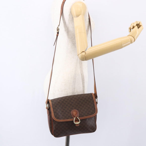 CELINE Macadam Canvas Shoulder Bag PVC Leather Brown Gold Auth ka209