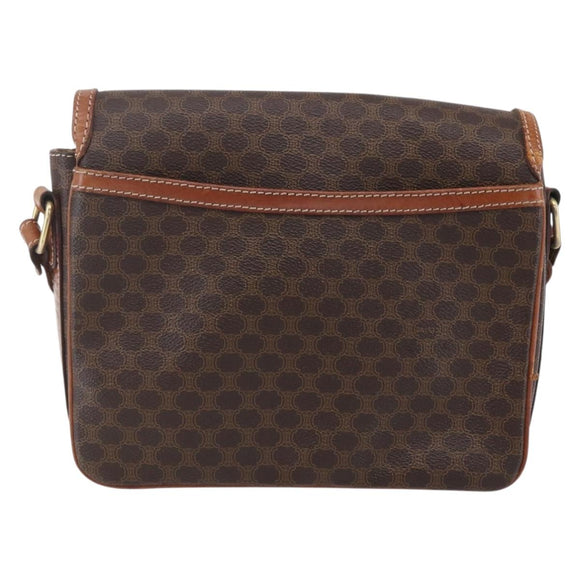 CELINE Macadam Canvas Shoulder Bag PVC Leather Brown Gold Auth ka209