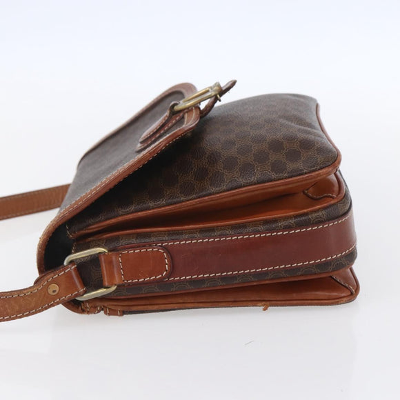 CELINE Macadam Canvas Shoulder Bag PVC Leather Brown Gold Auth ka209