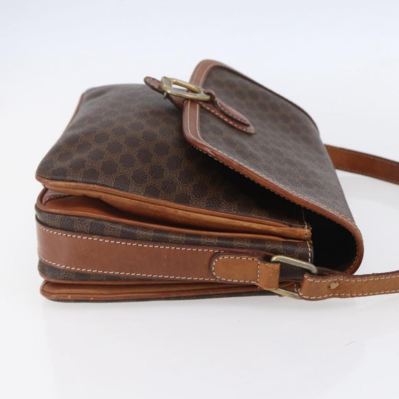 CELINE Macadam Canvas Shoulder Bag PVC Leather Brown Gold Auth ka209