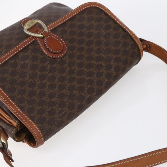 CELINE Macadam Canvas Shoulder Bag PVC Leather Brown Gold Auth ka209