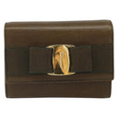 Salvatore Ferragamo Vara Ribbon Chain Bag Leather Brown Gold Auth ka2095-13