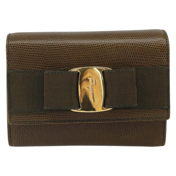 Salvatore Ferragamo Vara Ribbon Chain Bag Leather Brown Gold Auth ka2095