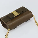 Salvatore Ferragamo Vara Ribbon Chain Bag Leather Brown Gold Auth ka2095-6