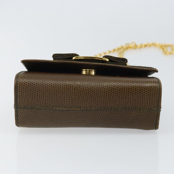 Salvatore Ferragamo Vara Ribbon Chain Bag Leather Brown Gold Auth ka2095