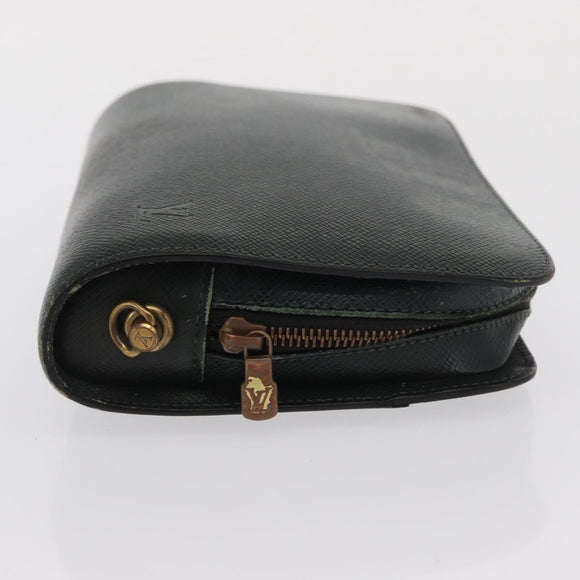 LOUIS VUITTON Monogram Taiga Clutch Bag 2 Set Green LV Auth ka2098