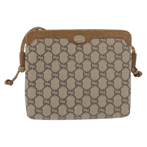GUCCI GG Plus Supreme Shoulder Bag PVC Beige Gold Auth ka2102