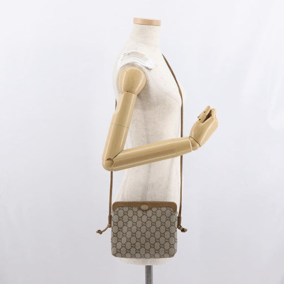 GUCCI GG Plus Supreme Shoulder Bag PVC Beige Gold Auth ka2102