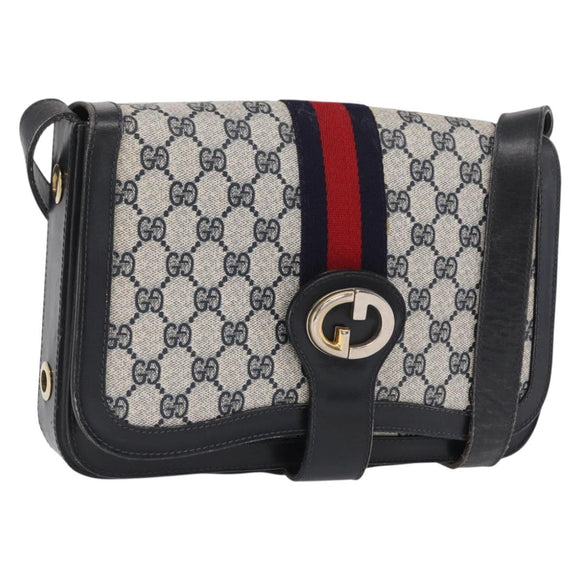 GUCCI GG Supreme Sherry Line Shoulder Bag PVC Navy Gold Auth ka2109
