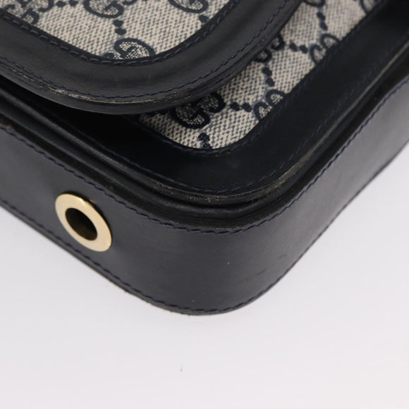 GUCCI GG Supreme Sherry Line Shoulder Bag PVC Navy Gold Auth ka2109